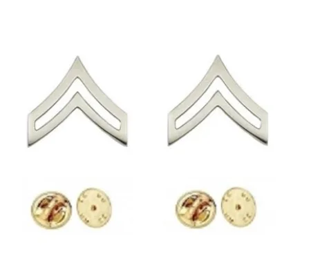 Corporal Chevron Collar Pins Silver Military Officer