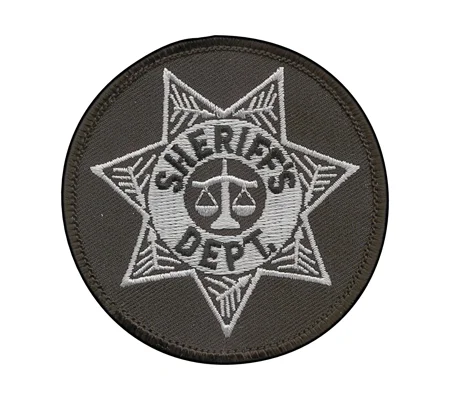 Sheriff Badge Patch Round Star Silver on Black