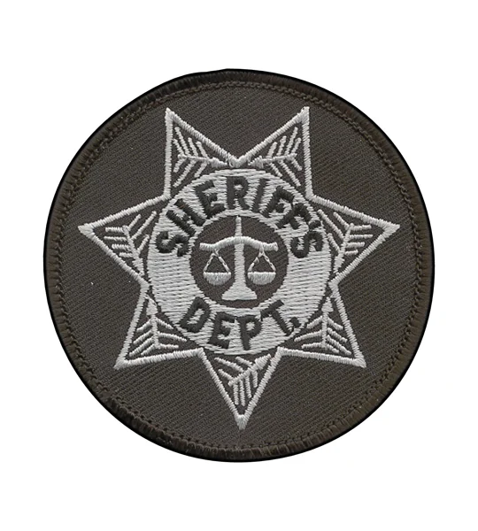 Sheriff Badge Patch Round Star Silver on Black
