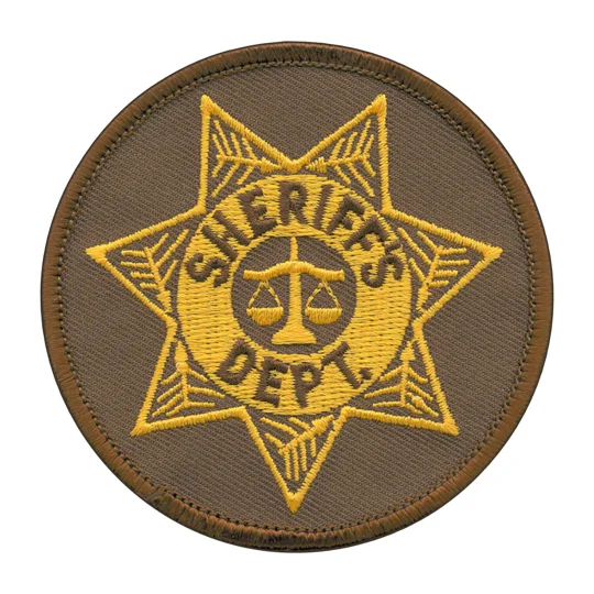 Sheriff Badge Patch Round Star Gold on Brown