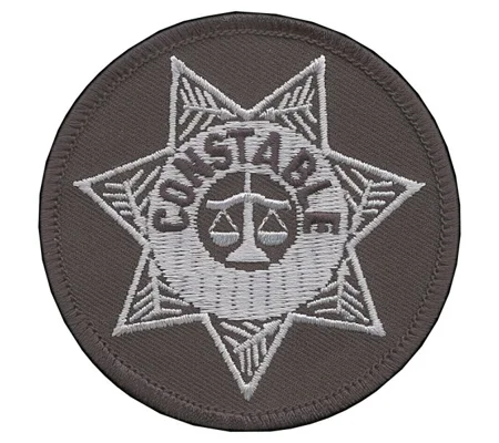 Constable Badge Patch Round Silver on Black