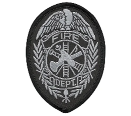 Fire Department Badge Patch Silver on Black