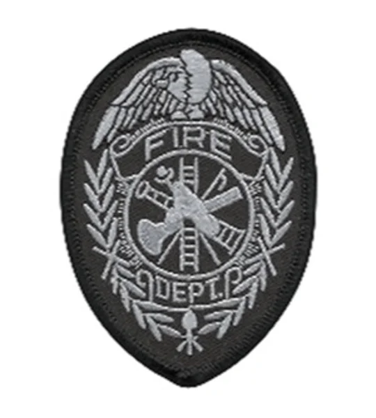 Fire Department Badge Patch Silver on Black