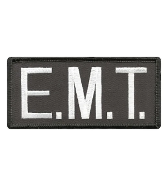 EMT Embroidered Front ID Patch White on Black