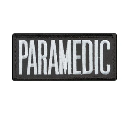 Paramedic Embroidered Front ID Patch White on Black