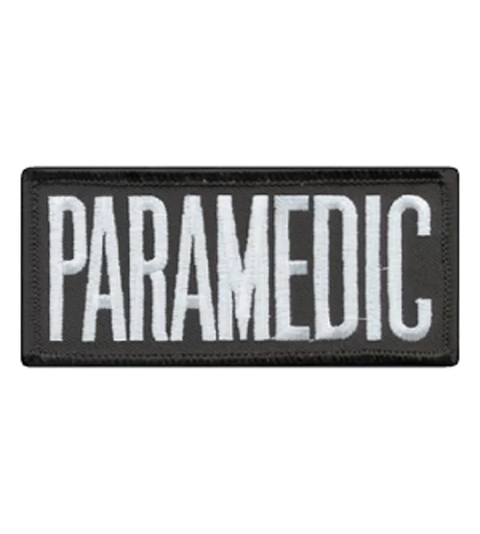 Paramedic Embroidered Front ID Patch White on Black