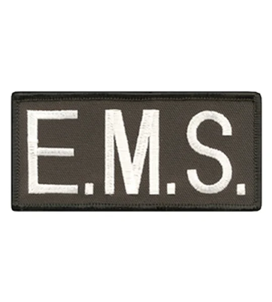 EMS Embroidered Front ID Patch White on Black