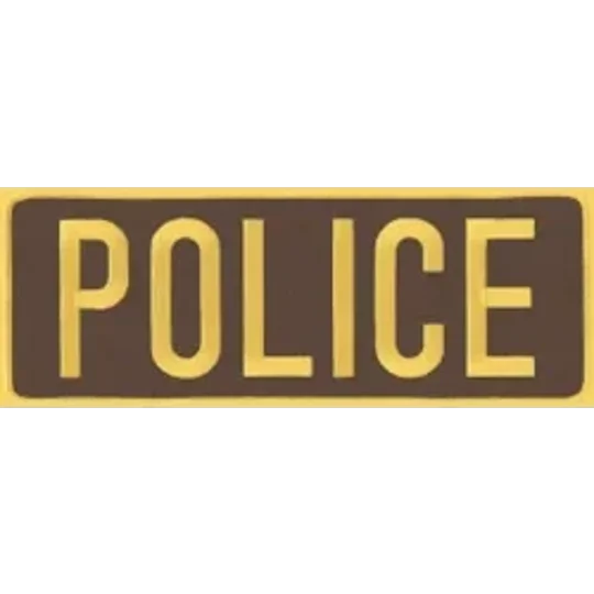 Police PD Back Patch Large 4 x 11 Gold on Brown