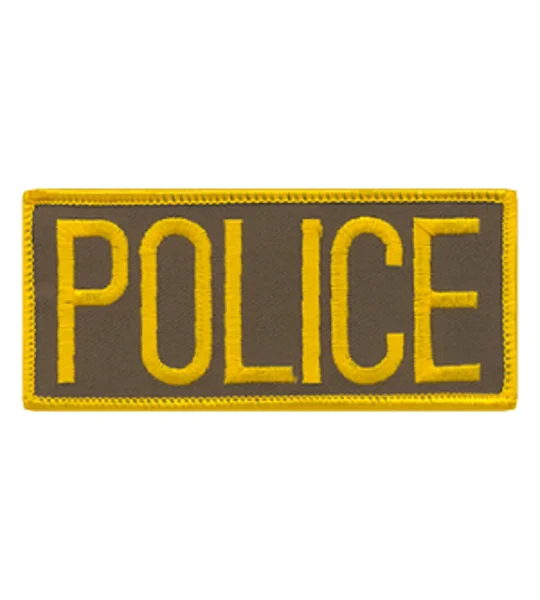 Police Front Chest Patch 2 x 4 Gold on Brown