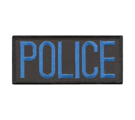 Police Front Chest Patch 2 x 4 Light Blue on Black