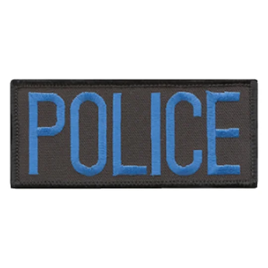 Police Front Chest Patch 2 x 4 Light Blue on Black