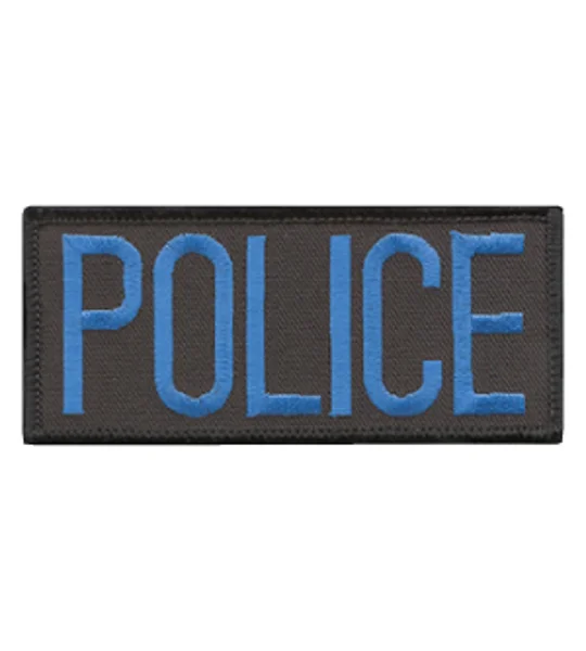 Police Front Chest Patch 2 x 4 Light Blue on Black