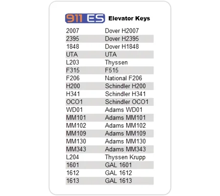 Firefighter Elevator Door Keys Master ID Card Plastic