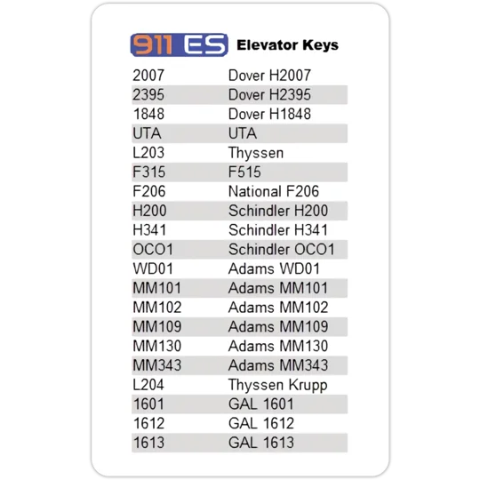 Firefighter Elevator Door Keys Master Set of 36