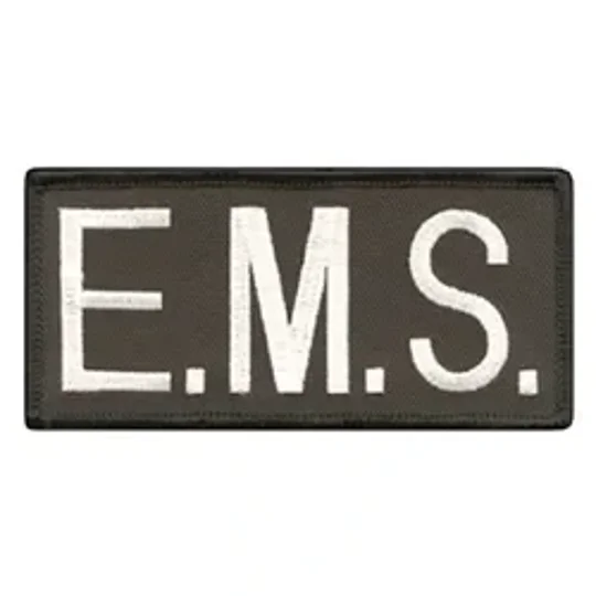 EMS Embroidered Front ID Patch White on Black