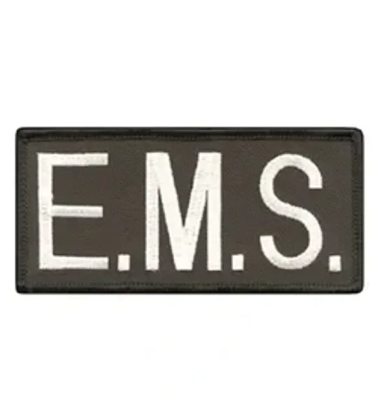 EMS Embroidered Front ID Patch White on Black