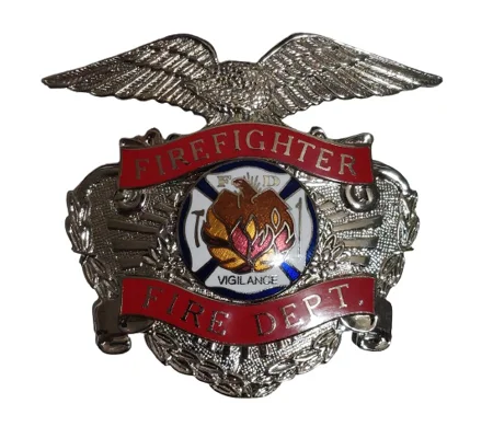 Volunteer Firefighter Fire Department Hat Badge Silver