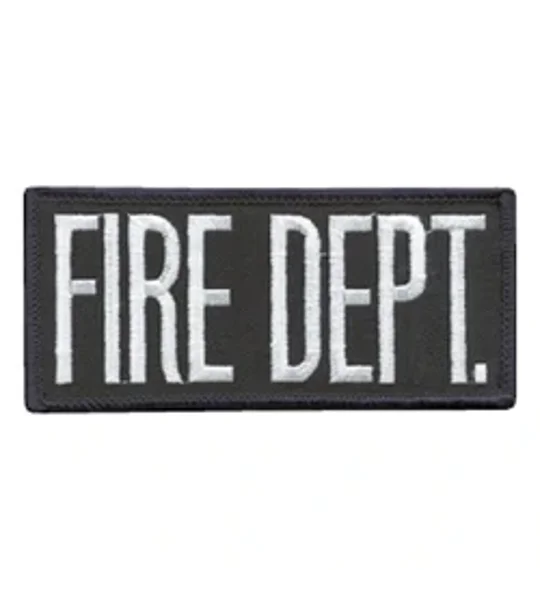 Fire Dept Front Patch 2 x 4 White on Black