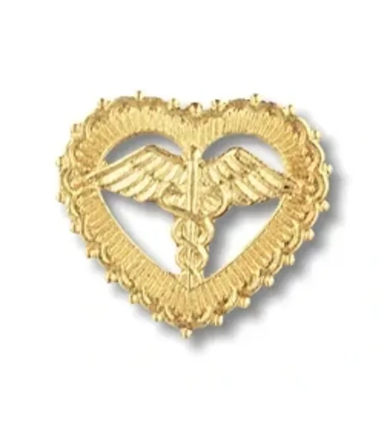 Caduceus in Filigreed Heart Pin