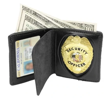 Leather ID Holder Bi Fold Black Shield Cut Out