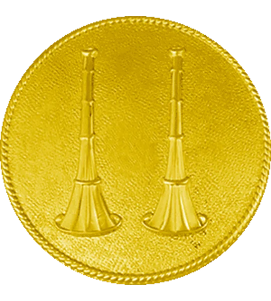 Hat Pin Bugles Disc 2 Side by Side Gold Captain Screw Post Smooth