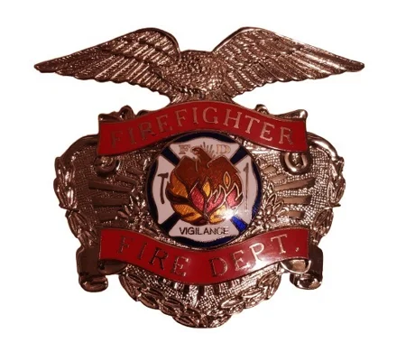 Volunteer Firefighter Fire Department Hat Badge Gold