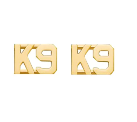Collar Pins Insignia Letters 1/2'' K9 Canine Unit Dog Gold