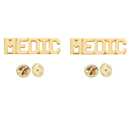 Collar Pins Insignia Letters MEDIC 3/8 Gold