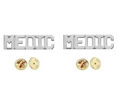 Collar Pins Insignia Letters MEDIC 3/8 Silver