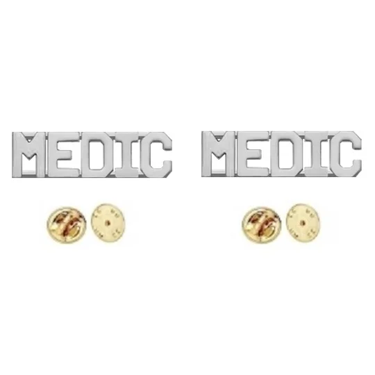 Collar Pins Insignia Letters MEDIC 3/8 Silver