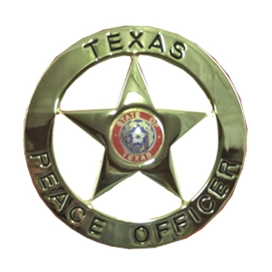 Texas Peace Officer Silver Shield Badge Star Center Gold