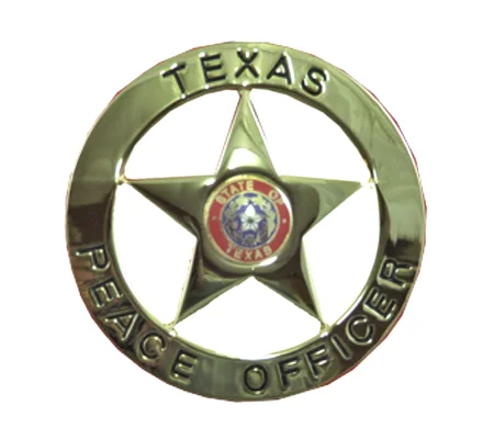 Texas Peace Officer Silver Shield Badge Star Center Gold