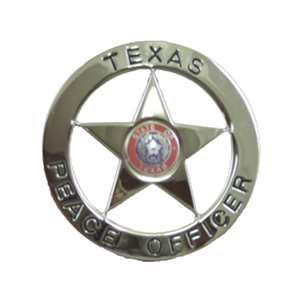 Texas Peace Officer Silver Shield Badge Star Center Silver