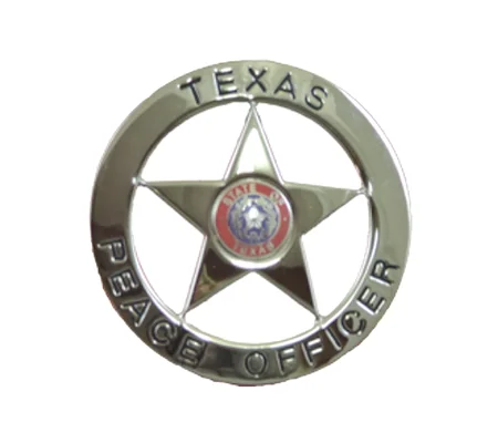 Texas Peace Officer Silver Shield Badge Star Center Silver