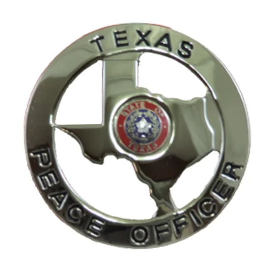 Texas Peace Officer Silver Shield Badge State Center Silver