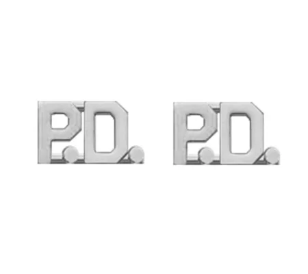 Collar Pins Insignia Letters 1/2'' P.D. PD Police Department Silver