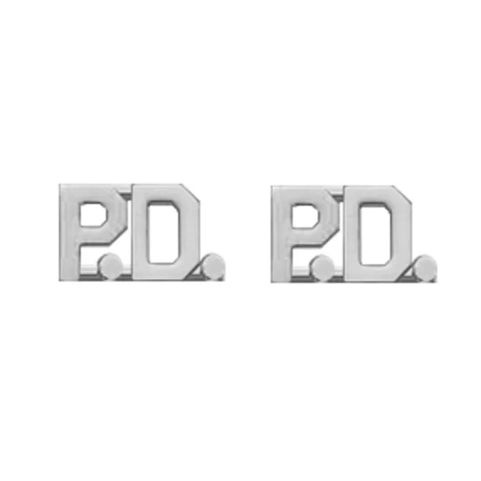 Collar Pins Insignia Letters 1/2'' P.D. PD Police Department Silver