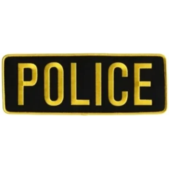Police PD Back Patch Large 4 x 11 Gold on Black