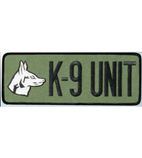 K-9 Unit Dog Back Patch Large 4 x 11 Black on Olive Drab