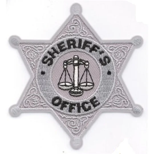 Sheriff Badge Patch 6 Point Rounded Star Silver