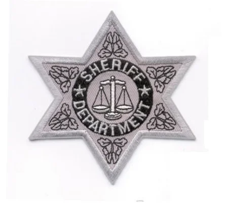 Sheriff Badge Patch 6 Point Star Silver