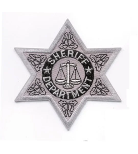 Sheriff Badge Patch 6 Point Star Silver