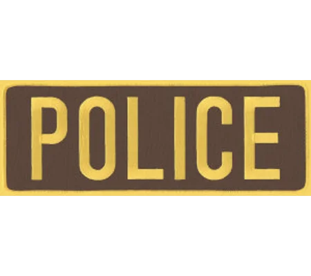 Police PD Back Patch Large 4 x 11 Gold on Brown