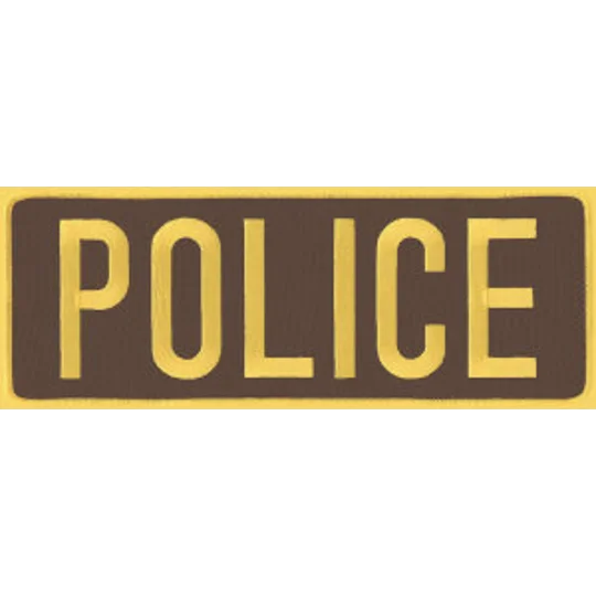 Police PD Back Patch Large 4 x 11 Gold on Brown