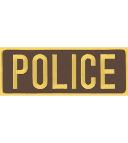Police PD Back Patch Large 4 x 11 Gold on Brown