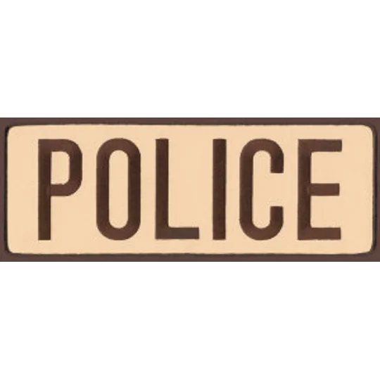 Police PD Back Patch Large 4 x 11 Brown on Tan
