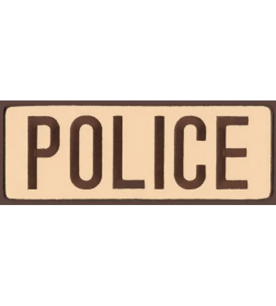 Police PD Back Patch Large 4 x 11 Brown on Tan