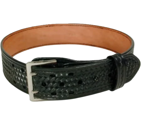 Leather Duty Belt Sam Browne Black 2 Row Stitch 2 1/4" Basket Weave