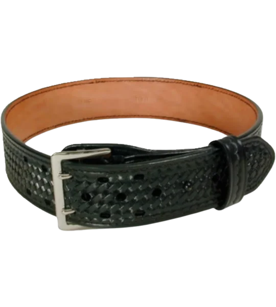 Leather Duty Belt Sam Browne Black 2 Row Stitch 2 1/4" Basket Weave