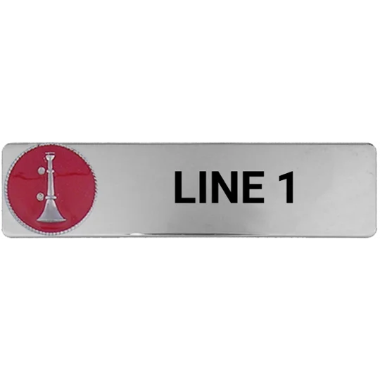 Custom Engraved Uniform Name Tag 1 Line 1 Bugle Silver Red